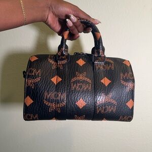 MCM Small Aren Boston Bag in Maxi Visetos Canvas